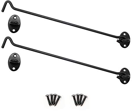 CHSEROK 2 Stück 300mm Sturmhaken, Sturmhaken mit Ose, Sturmhaken Edelstahl, mit Schrauben für Kabinenhaken, Türhaken und Riegel (schwarz)