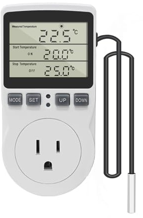 KETOTEK Digital Thermostat Outlet Plug Temperature Controller Outlet Socket 120V Heating Cooling Control 110V 15A Celsius Fahrenheit Display White