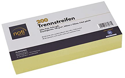 200 Trennstreifen in gelb, 24 x 10,5cm, gelocht, 180g/m² recycelter Karton, zum Sortieren von Dokumenten, bedruckbar