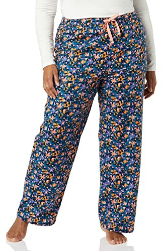 Amazon Essentials Women's Flannel Pajama Sleep Pant with Drawstring and Elastic Waist, Navy Floral Print, Medium