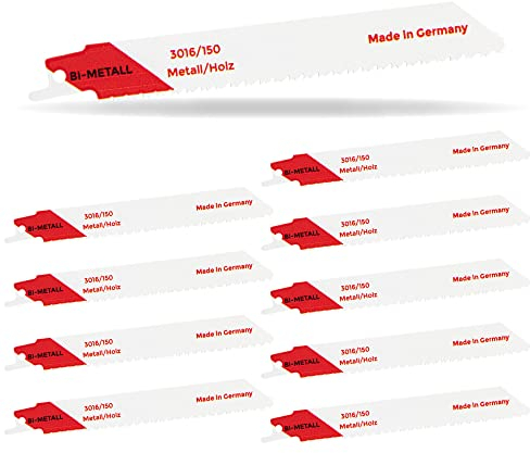 10x Säbelsäge Säbelsägeblatt universal Sägeblätter 3016/150 Bimetall Metall Stahl Aluminium Buntmetall - Made in Germany - kompatibel z. B. mit Bosch GST Black&Decker Flex AEG