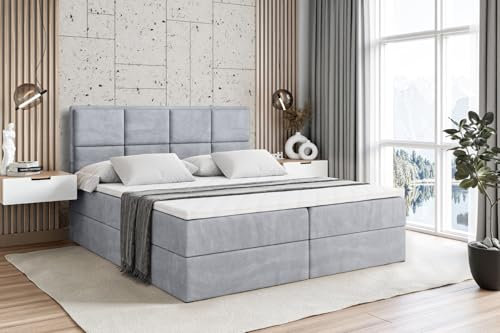 ALTDECOR Boxspringbett mit Matratze und Lattenrost, Boxbett, Topper, Polsterbett mit Bettkasten, Bett mit Stauraum H4-Matratze, Doppelbett, Springboxbett - NOVA - 180x200 - Grau Monolith