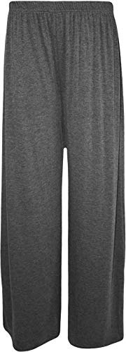 Colop Ladies Womens Elasticated Palazzo Flared Trousers Summer Lounge Pants Size 8-26 (Dark Grey, 16-18)