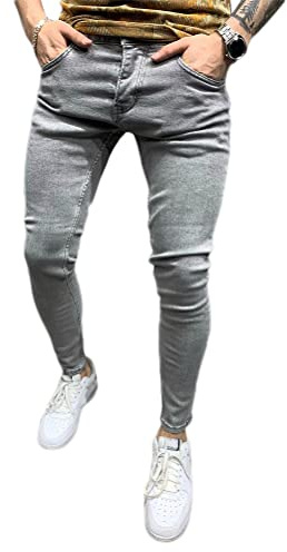 Onsoyours Vaqueros Rasgados de Hombre Skinny Denim Jeans Hip Hop Slim Fit Pantalone Casuales Elasticos Agujero Pantalón Hombre Vaqueros Ajustados Oversized B Gris M
