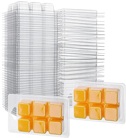 Aselected Moldes de cera para derretir 100 piezas de 6 cavidades reutilizables de plástico transparente para hacer velas y cajas de derretir cera de jabón (forma cuadrada)