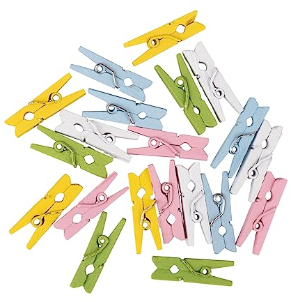 Rayher Assortiment de mini pinces à linge, pastel, 20 pces, 2,5cm, 4 couleurs, bois 100% FSC, arts créatifs, décorations, pâque, printemps, photo, mémo-64594999, Coloré