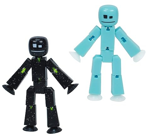 Zing StikBot Dual Pack - Solid Ice Blue and Solid Black Sparkle, Includes 2 StikBots - Collectible Action Figures and Accessories, Stop Motion Animation, Ages 4 and Up, TST6162_BB-FF