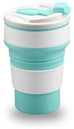 Rumyve Reusable and Foldable Silicone Travel Mug with Lid Portable,Portable Travel Mug, Eco Folding Coffee Mug Pocket Size Dishwasher Safe(Blue,350ml)
