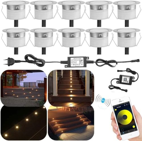 10er WIFI Dimmbar LED Bodeneinbauleuchten Einbaustrahler Bodenleuchte Arbeitet mit Alexa,WiFi Wireless Smart Phone, Ø31mm 0.6W IP67 Wasserdicht LED Bodenstrahler Bodeneinbaustrahler