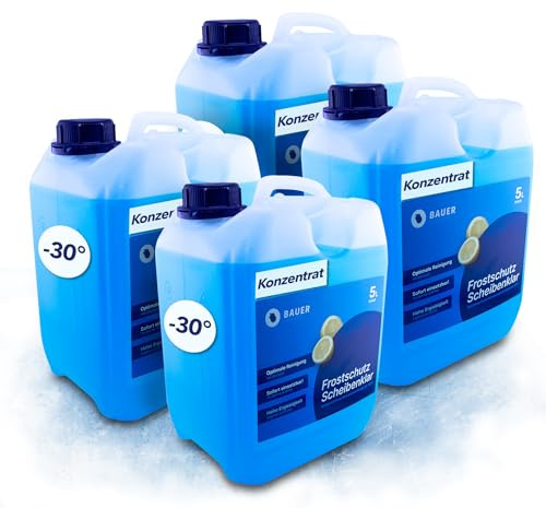 BAUER BLUE Scheibenfrostschutz Konzentrat 4x5L -30°C, Citrusduft, Hohe Enteiser + Reinigungskraft bis -30 Grad, Effektiver Frostschutz für Auto im Winter, AntiFrost + KlarSicht, Schlierenfrei (20L)