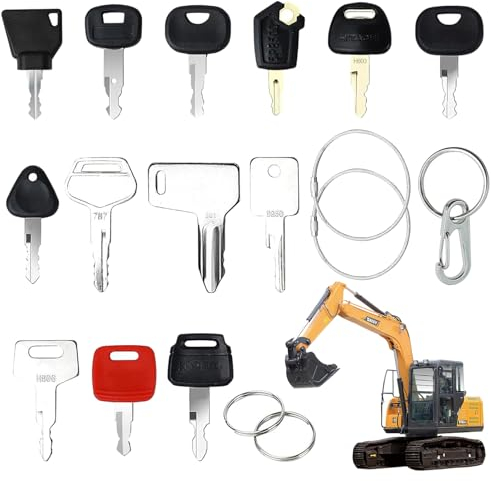 WUSANNA Bagger Schlüssel Set 18 Stück Multifunktions Baumaschinen Schlüssel Set Baumaschinen Schlüssel Universeller Motorstartschalter Zündschlüssel Set für Caterpillar, Hitachi, Kobelco und Komatsu