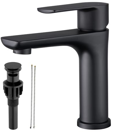 Ubeegol Einhebelmischer Wasserhahn Bad Waschtischarmatur, Waschbecken Armatur Badezimmer, Hochdruck Badarmatur Waschbeckenarmatur aus Edelstahl, Schwarz