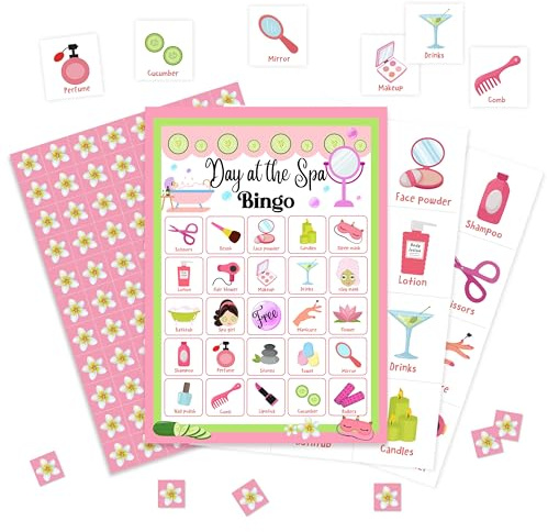 Spa Bingo Game Cards, Day at the Spa Beauty Games for Adults, Makeup Bingo Cards Supplies, Slumber Party Sleepover Decor Favors, Card Gifts for Women Friend Family Birthday, 07
