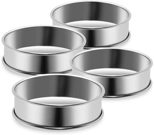 4 Pack 10 cm Double Rolled Tart Rings, Crumpet Rings,Stainless Steel Non Stick English Muffin Rings, Stainless Steel Pastry Rings for Baking Cookie Desserts Pancake Eggs Muffin Kitchen
