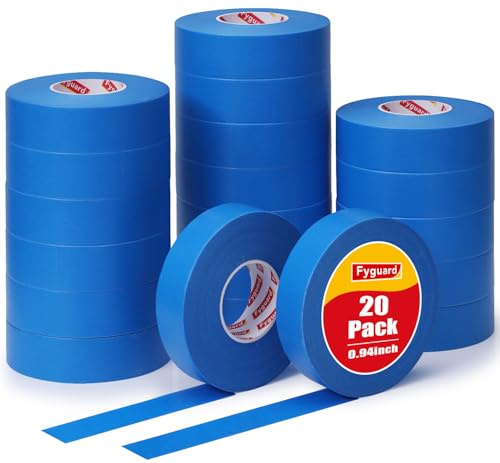 Fyguard 20 Rolls Blue Painters Tape 1 Inch Wide 0.94In x 1100 Total Yards Bulk Blue Masking Tape, Heat Resistant Washi Tape for Wall Painting DIY Projects, Sharp Lines