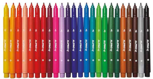 Alpino - Set mit 24 Filzstiften mit runder Spitze, 1 mm, verschiedene lebendige Farben zum Schreiben, Skizzieren und Design, robuste und langlebige Faserstifte, schlägt nicht durch Papier ab, super
