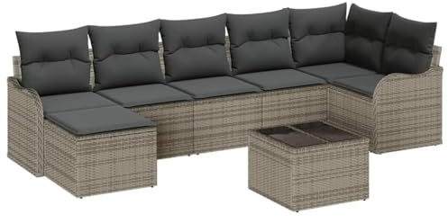 vidaXL Conjunto de sofá de jardín con cojín 8 pcs Gris Poliratán, Sofá Modular Moderno para jardín y terraza, Resistente al UV, Asientos Exteriores Personalizables