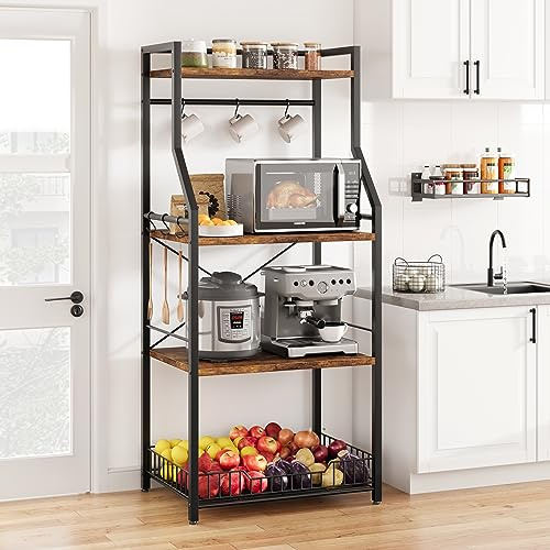 FairyLee Étagère de Cuisine, Meuble de Rangement à 4 Niveaux,Style Industriel Étagères de Stockage pour Four à Micro-Ondes, Cadre en Acier,60 X 40 X 128CM,Marron Rustique