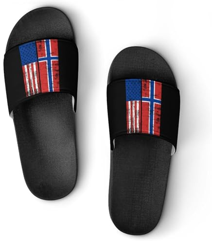 Norwegian Flag And USA Flag Summer Slide Sandals Shower Slipper Open Toe House Shoes for Men Women 42 (260mm)