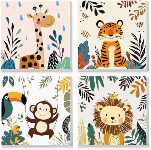MAXBYE 4 Pack Animales Adorables Pintar por Numeros con Marco, Kit de Pintura por Números al óleo de Lienzo DIY, Pintar by Number Kits Pigmento Acrílico, Regalo Decoración Hogar 20x20cm