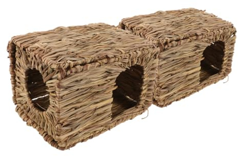 JUMPLAWN 2pcs Foldable Grass Rabbit Hide Small Animal Nest Natural Guinea Pig Hideout Bunny Bed for Indoor Small Pets