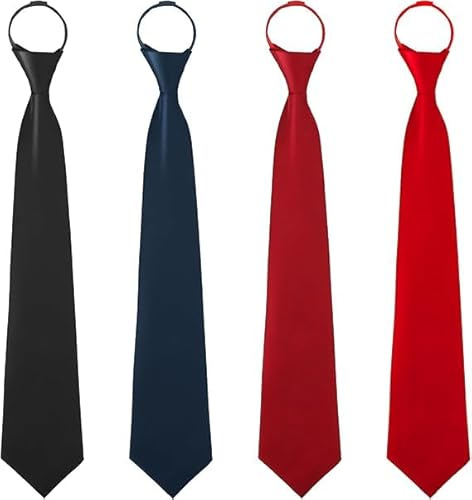 RUNEAY 4 stycken herrslips set dragkedja slips redan bundna band med elastiskt band smal slips för män justerbar slips i satin finish med dragkedja