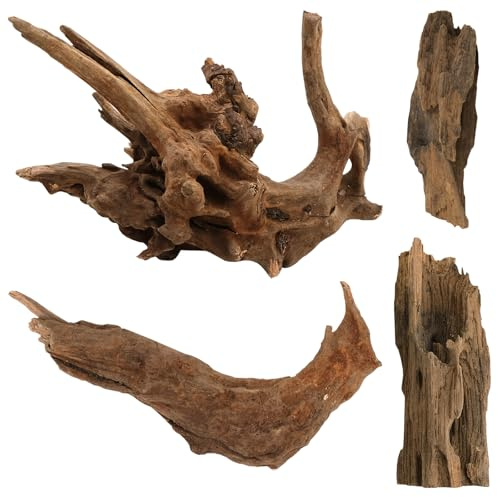 LTHERMELK Racines en Bois Naturel pour Aquarium - Bois Flotté Décoratif - Lot de 4 | 8–15 cm Bois d’Aquarium pour Aquascaping | Racine Naturelle en Bois pour Aquarium d’Eau Douce, Reptiles & Terrarium
