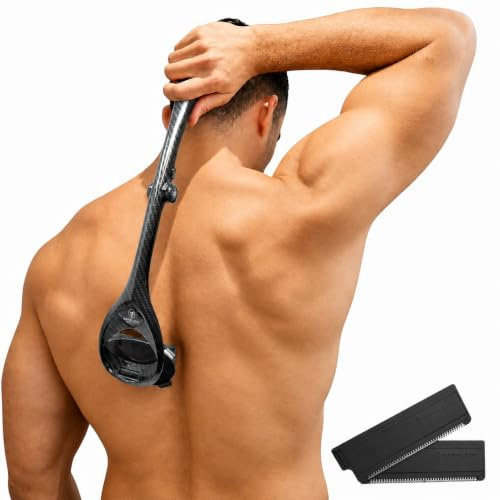 BakBlade 2.0 Carbon Fibre Effect – ryggrakapparat för män (gör-det-själv) rakapparat, ergonomiskt handtag, våt eller torr rakning (extra blad ingår)