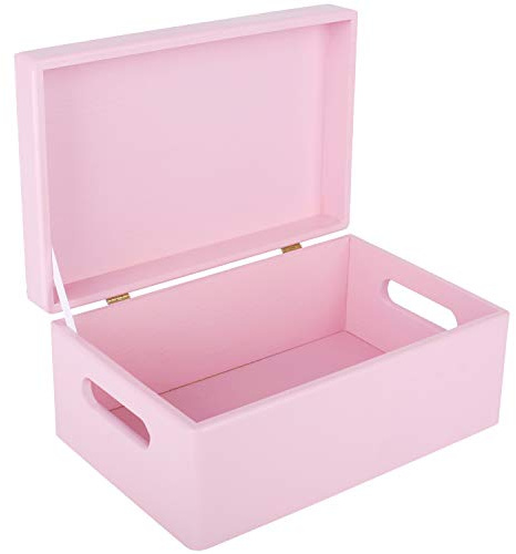 Creative Deco Large Pink Plain Wooden Storage Box | 30 x 20 x 14 cm (+/-1 cm) | Hinged Lid & Handles | Gift Christmas Xmas Box Kitchen Storage | UNSANDED Wood Keepsake Memory Craft Chest