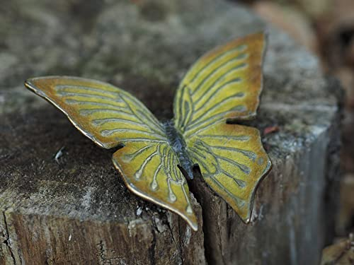 H. Packmor GmbH Bronzefigur gelber Schmetterling Käfer Mauerdeko Blumendeko Figur für den Garten - 14x3x12 cm