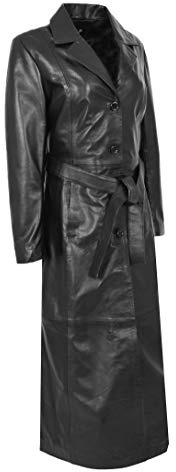 A1 FASHION GOODS Abrigo largo de cuero negro suave para mujer, largo hasta el tobillo, matrix trench Foxy, Negro, 36