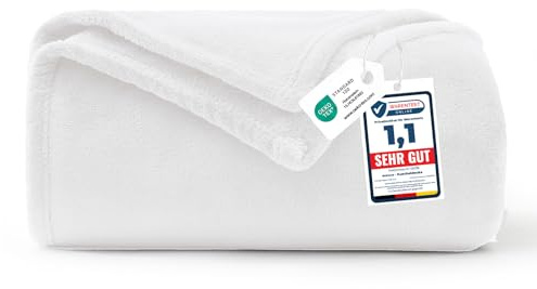 WAVVE Fleece Blanket White Sofa Throw 5ft x 6.5ft - Fluffy Soft Warm Versatile Blanket for Sofa/Couch/Bed Double/Twin Size, 150x200