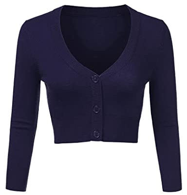 Totatuit Women's Cropped Cardigan V Neck Bolero Shrug Open Front Jumper | Knitted Button Down Long Sleeve Soft For Dresses Jeans Office Evening And All Season Layering