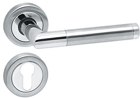 Aperit 49.340.01 Türbeschlag Modell SAVONA - Edelstahl Drücker Paar auf Rosetten 52mm mit PZ Rosetten - Edelstahl 304 poliert/matt gebürstet