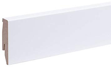 Leiste24 Dekor-Sockelleiste 60mm Weiß I Fußleiste 60 Höhe I stabiles MDF mit Dekor I Länge 2.600 mm I Bodenleiste mit integriertem Kabelkanal + Clipfräsung I Weiß Grundierfolie