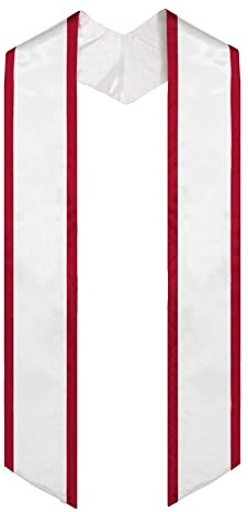 SAMDEEMI Adult Plain Graduation Honor Stole Sash Angled End With Trim 72 Long, white and red trim