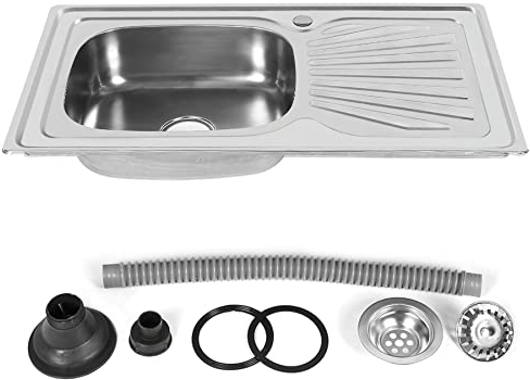 Evier Inox 1 Bac , Evier Cuisine 1 Bac en Acier Inoxydable Finition Nanotechnologique, 1x évier inox brossé de cuisine à un 1bac en acier inoxydable 304 lavabo de cuisine égouttoir,90*50*15cm💙