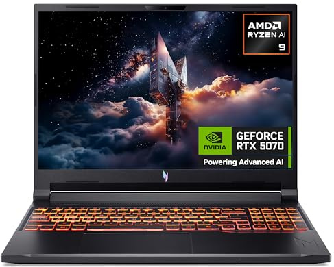 acer Nitro V16 AI ANV16-42 Gaming Laptop - AMD Ryzen AI 9 365, 32GB, 1TB SSD, NVIDIA GeForce RTX 5070, 16 WUXGA 180Hz, Windows 11, Black
