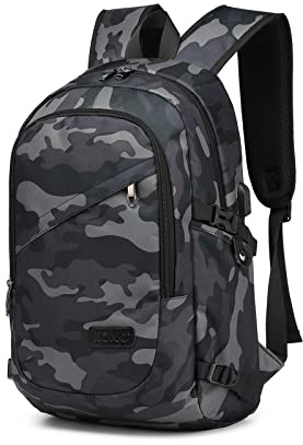 KONO Laptop Rucksack für Damen und Herren – Wasserdicht & Diebstahlschutz mit USB-Anschluss, Leichter Business Rucksack für Arbeit, Reise & Studium, passend für 15,6 Zoll Laptops, Camouflage