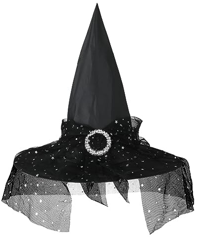 Cappello da Strega di Halloween Cappello da Mago in Pizzo Nero Decorazione Lucida Cappello da Equitazione Cappello in Pizzo Donna Festa Carnevale Halloween Costume cosplay Accessori Decorativi