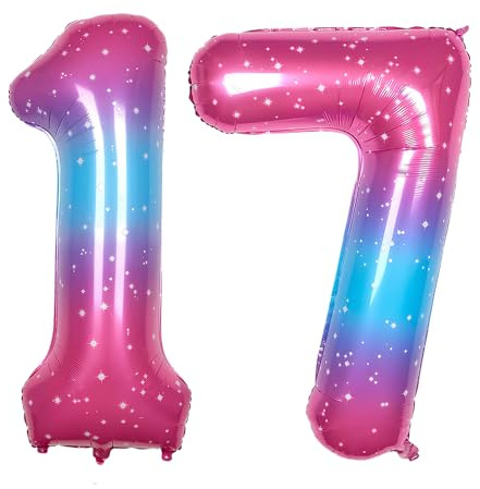 Ponmoo 40 inches Foil Balloons Numbers 17/71 Pink-Blue Gradient (101cm), Inflatable Helium or Air, Giant Balloon Number 0-9, 10-100, Grand Balloons for Anniversary Wedding Birthday Party Decoration