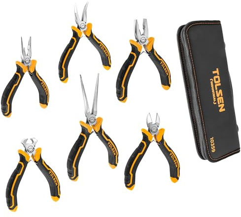 Tolsen 6-Piece Mini Plier Set, Carbon Steel, with Pouch