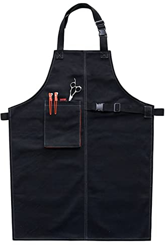 Werkzeugschürze, Arbeitsschürze mit Taschen, Tischlerschürze, Werkstatt-Werkzeugschürze, robuste Arbeitsschürze aus Segeltuch, Schweißschürze, Arbeitsschürze (Farbe: Blau, Größe: XL) (Farbe: Schwarz,