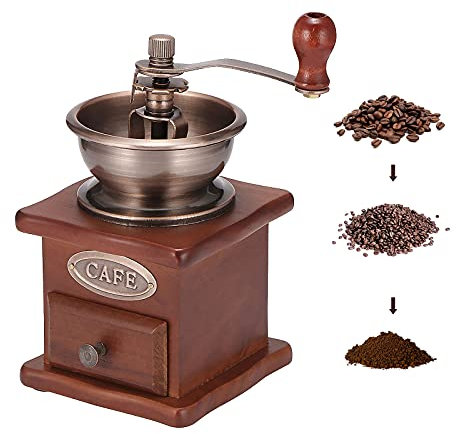 Kaffeebohnenmühle, braune mit Handkurbel, kaffe mühle alt,tragbare Kaffeemühle im antiken Design, kaffe mühle alt aus Edelstahl für Küche, Büro, Camping, Reisen