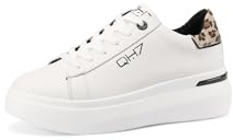 QUEEN HELENA Sneakers in Pelle Platform Scarpe da Ginnastica Casual Donna QH8003 (Bianco e Leopardato, Sistema Taglie Calzature EU, Adulto, Donna, Numero, Media, 40)