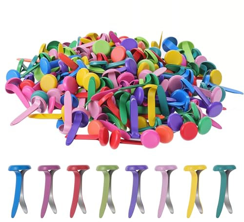 TIESOME 200 Stück Musterbeutelklammern, Rundkopfklammern, Mini Brads, Metall Bunte Brads für Schule, Büro, Papier, Scrapbooking, Briefklammern, Basteln, DIY (Mehrfarbig)