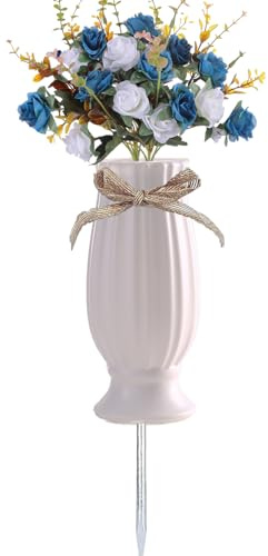 TFANUO Cemetery Vases with Spikes,Grave Vases for Cemetery with Metal Spikes and Drainage Holes,Cemetery Vases for Headstones Memorial Gifts (white)