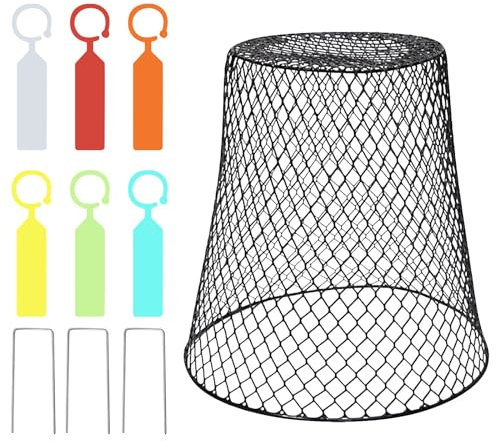 Ensemble de grilles de protection pour plantes - Cage en métal avec fil de poulet - Avec 3 piquets et 6 étiquettes - Panier de protection en métal contre les lapins et les oiseaux