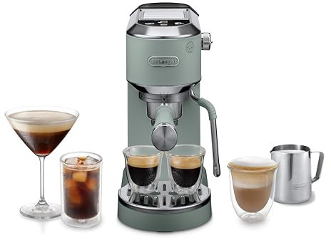 De'Longhi Dedica Duo EC890.GR, Traditional Barista Pump Machine, Espresso And Cold Brew, Manual Coffee Machine With My LatteArt Steam Wand, 15cm Wide, 2 Espresso, Touch Display, Mug up to 13cm, Green
