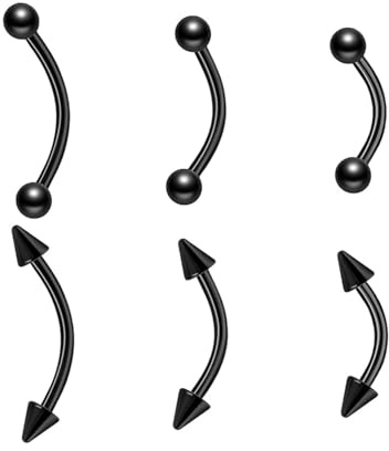 QZKJQDD Lot de 6 piercings verticaux pour labret, lèvre et sourcil, piercings incurvés, anneaux de langue pour sourcil, lèvre, hélix (6/8/10 mm), 6/8/10mm, Acier inoxydable, Pas de gemme